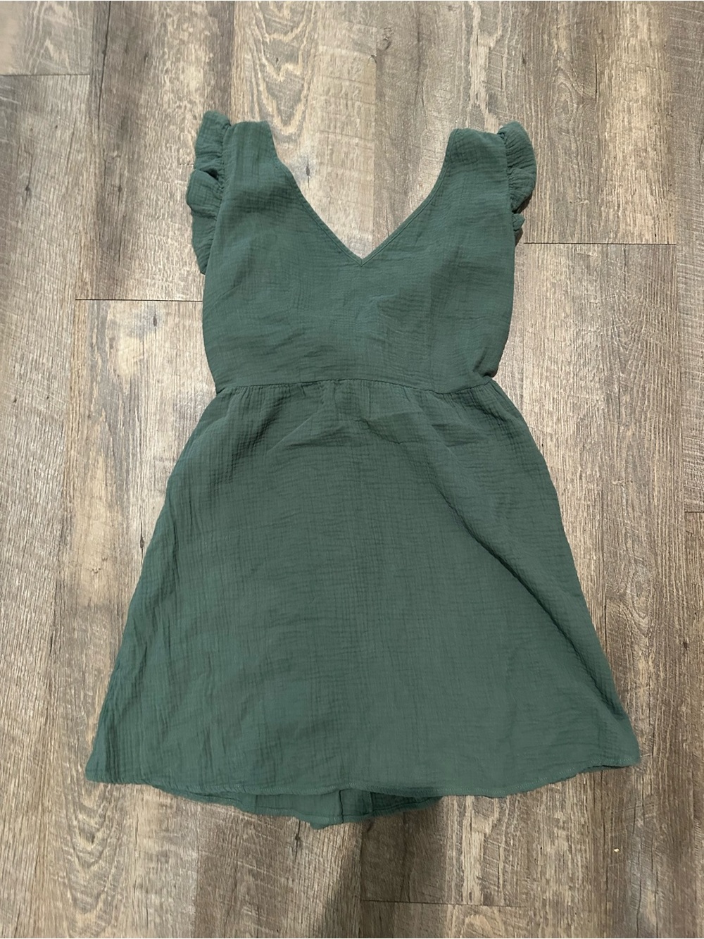 V-Neck Ruffle Sleeve Mini Dress in Forest Green